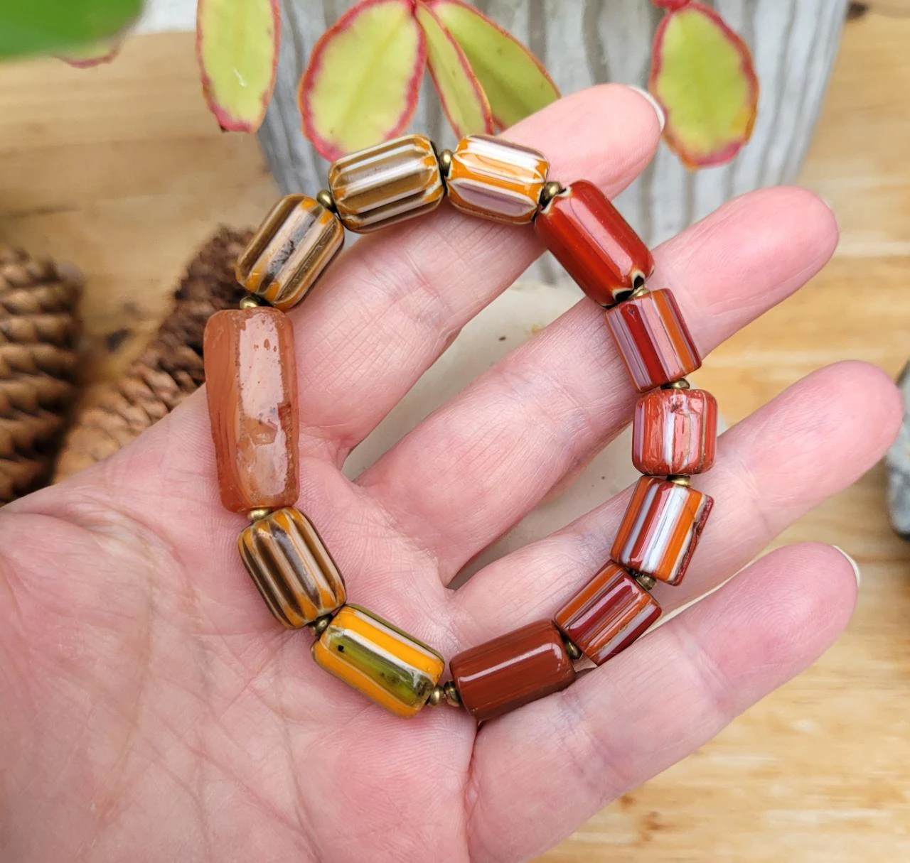 Unisex tribal ethnic bracelet with vintage chevron glass tube beads.. – photo 6